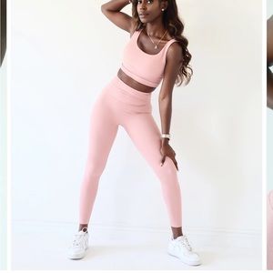 First health ribbed leggings in pink, size medium